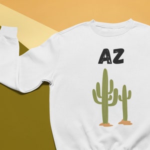 Felpa personalizzata con stampa artistica del cactus del deserto dell'Arizona, felpa vintage carina AZ, girocollo unico Arizona per lui, girocollo Cactus per lei