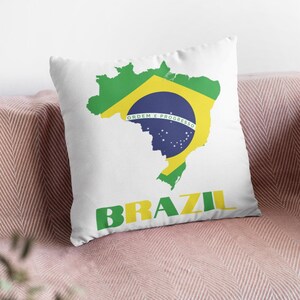 Almohada decorativa de Brasil, almohada con la bandera de Brasil, almohada con el mapa de Brasil, decoración brasileña, linda almohada brasileña, arte impreso con el mapa de Brasil, regalo de Brasil