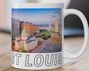 Taza de café con el horizonte de St. Louis, taza STL, decoración de escritorio de St. Louis, MO