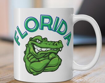 Taza de café con el logo del caimán de Florida, taza genial del caimán de Florida, decoración para gimnasio de Florida.