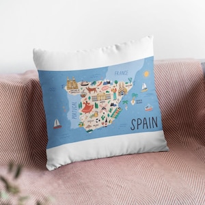Coussin carte de l'Espagne, coussin d'espagnol, coussin d'Espagne, cadeau déco espagnol, déco Espagne, cadeau professeur d'espagnol, déco salle de classe d'espagnol
