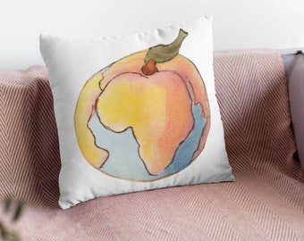 Almofada decorativa em formato de globo de pêssego, estilo casa de campo com tema de frutas.