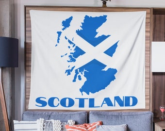 Scotland Flag Wall Tapestry, Map of Scotland Wall Hanging, Scottish Wall Decor
