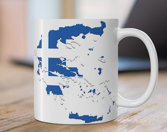 Greece Map Coffee Mug, Greek Flag Mug, Greece Travel Souvenir, Greek Coffee Gift