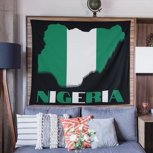 Drapeau nigérian, carte du Nigeria, tapisserie murale, décoration du Nigeria, décoration de dortoir nigérian, décoration d'intérieur du Nigeria, cadeaux du Nigeria, tapisserie murale africaine