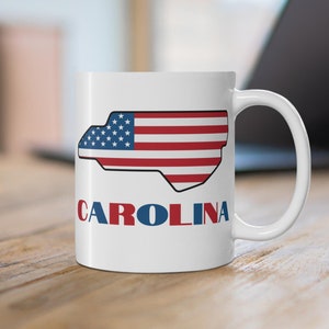 American Flag Map of NC Mug, Patriotic North Carolina Mug, North Carolina Coffee Mug, NC Mom Mug, Carolina Grandma Mug, Trendy NC Gift