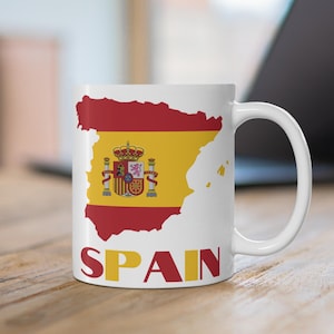 Taza con el mapa de la bandera de España, taza de café española, regalo de viaje a España, regalo para profesores de español, taza para profesores de español, taza con la bandera de España, regalo de España