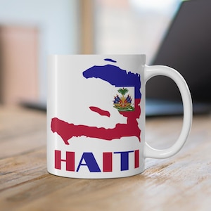 Mok Haïtiaanse vlag kaart van Haïti, leuke koffiemok Haïti, mok Haïtiaanse oma, mok Haïtiaanse moeder, trendy Caribische mok, coole Haïti-cadeau