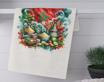 Moroccan Food Kitchen Towel, Moroccan Tea Towel, Moroccan Cuisine Decor