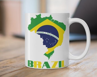 Brazilian Coffee Mug, Brazil Flag Map Mug, South America Travel Gift