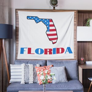 Amerikaanse vlag kaart van Florida wandtapijt, cadeaus voor hem thuis, decor slaapzaal, decor Florida, cadeaus voor vriend, wandtapijt klas