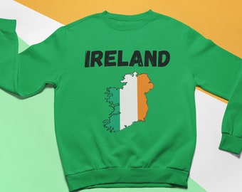 Moletom com estampa da bandeira da Irlanda, blusa de moletom com gola redonda com a bandeira irlandesa, blusa de moletom com estampa do orgulho irlandês.