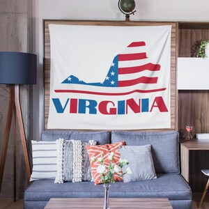 American Flag Map of Virginia Wall Tapestry, Home Gifts for Him, Dorm Decor, Virginia Home Decor, Gifts for Boyfriend, Classroom Tapestry
