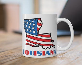 American Flag Louisiana Map Mug, Patriotic Louisiana Coffee Mug, Louisiana Desk Decor