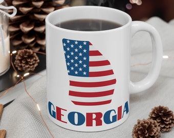 American Flag Georgia Map Mug, Patriotic Georgia Coffee Mug, Georgia Desk Decor
