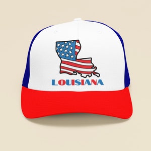 USA-Flaggenkarte von Louisiana Fernlastfahrer-Hut, amerikanische Flagge Louisiana Dad-Hut, Patriotischer Louisiana-Hut, New Orleans Fernlastfahrer-Hut, Louisiana Geschenk