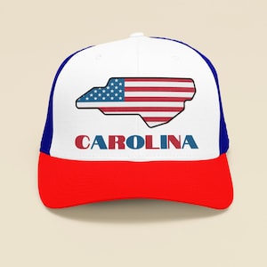 Chapeau de la Caroline du Nord drapeau américain, chapeau de camionneur carte NC, chapeau de papa de la Caroline du Nord, casquette de baseball unisexe de la Caroline du Nord, cadeau souvenir de la Caroline du Nord