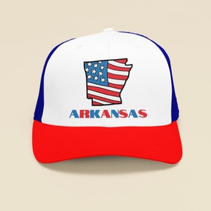 American Flag Arkansas Trucker Hat, Patriotic Arkansas Hat, Arkansas Dad Hat, Arkansas State Pride Cap, Arkansas Gift, Arkansas USA Hat