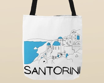 Santorini Greece Tote Bag, Greek Islands Beach Tote, Greece Vacation Travel Bag