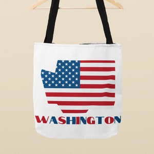 Amerikanische Flagge Washington Tragetasche, Souvenir Washington Tasche, USA Flagge Washington Reisetasche, Karte von Washington Tote, Washington Geschenk, WA Tasche