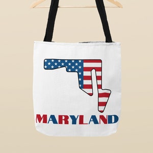 American Flag Maryland Tote Bag, Patriotic Maryland Bag, USA Flag Maryland Travel Bag, Maryland Map Tote, Maryland Gift, Maryland Beach Bag