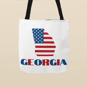 Bolsa de tela con el mapa de Georgia, bolsa de tela con la bandera estadounidense de Georgia, bolsa de tela patriótica de Georgia, bolsa de viaje de Georgia, regalo de Georgia, bolsa de tela con el orgullo de Georgia, bolsa de compras de EE. UU.
