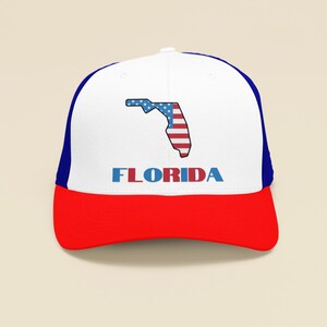Amerikaanse vlag Florida Trucker Hat, patriottische Florida Hat, Florida Dad Hat, Amerikaanse vlag Florida Cap, FL Hat, Florida Map Hat, Florida State Hat