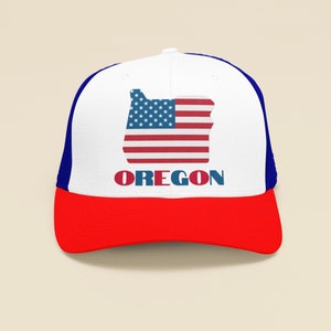 American Flag Oregon Hat, Oregon Map Trucker Hat, Patriotic Oregon Dad Hat, Unisex Oregon Baseball Cap, Oregon Gift Hat Souvenir, Oregon Cap