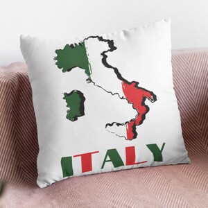 Almohada decorativa de Italia, almohada con la bandera de Italia, almohada con el mapa de Italia, decoración italiana, bonita almohada italiana, arte impreso con el mapa de Italia, decoración italiana para el hogar
