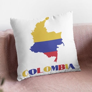 Almohada decorativa de Colombia, almohada con la bandera de Colombia, almohada con el mapa de Colombia, decoración colombiana, linda almohada colombiana, arte impreso con el mapa de Colombia