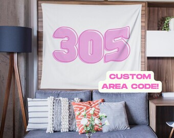 Tapeçaria de parede personalizada com código de área, decoração de parede personalizada para dormitório, decoração personalizada que demonstra orgulho da cidade.