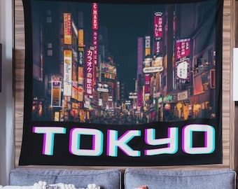 Tokyo Skyline Wall Tapestry, Tokyo Japan Wall Hanging, Anime Dorm Decor, Japanese Wall Art