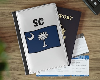 Porta-passaporte da Carolina do Sul, Capa de passaporte com a bandeira da Carolina do Sul, Carteira de viagem da Carolina do Sul, Carteira para passaporte da Carolina do Sul, Presente da Carolina do Sul