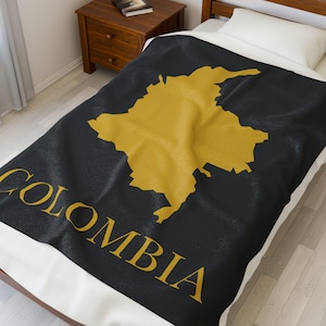 Goud en zwarte kaart van Colombia deken, gouden Colombia deken, Colombia reisdeken, minimalistisch Colombia cadeau, Colombiaans decor