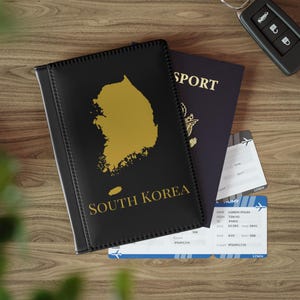 Black and Gold South Korea Map Passport Holder, South Korea Travel Wallet, Korean Passport Cover, South Korea  Wallet, South Korea Gift
