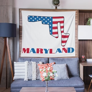 Amerikanische Flagge Karte von Maryland Wandteppich, Geschenke für ihn, Wohnheim Dekor, Maryland Wohnkultur, Geschenke für Freund, Klassenzimmer Wandteppich