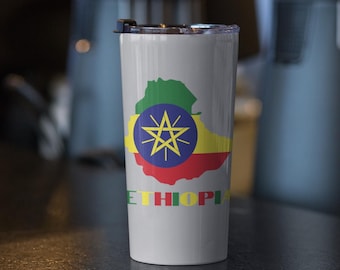 Ethiopia Flag Tumbler 20oz, Ethiopia Map Travel Mug, Ethiopian Gift