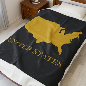 Gold and Black Map of USA Blanket, Gold USA Throw Blanket, Elegant USA Decor, American Decor Blanket, Minimalist Decor, Patriotic Decor