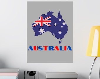 Australia Map Poster, Australia Wall Art, Australian Flag Poster, Australia Wall Decor, Australian Decor, Gift for Aussie, Australia Gifts