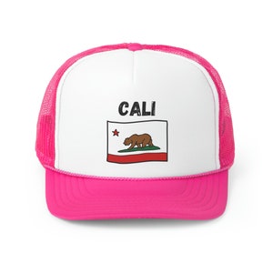 Cali California Bear Flag Hat, Custom Trucker Dad Hat, Vintage Retro Trendy Cute Art Print, Cool Gift for Mom, Boyfriend, Girlfriend, School