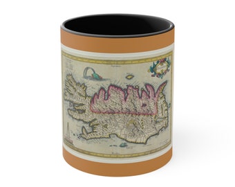 Islands karta kaffemugg, vintage Islandsmugg, Islands resegåva, isländsk souvenir