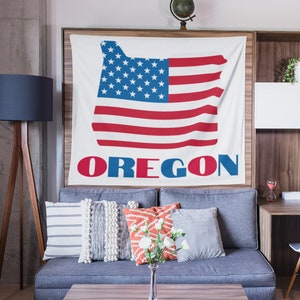 American Flag Map of Oregon Wall Tapestry, Home Gifts for Him, Dorm Decor, Oregon Home Decor, Gifts for Boyfriend, Classroom Tapestry