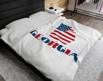 Cobertor da Geórgia, Cobertor com Bandeira Americana da Geórgia, Cobertor com Mapa da Geórgia, Presentes Patrióticos da Geórgia, Decoração de Quarto da Geórgia, Decoração de Casa com Bandeira dos EUA da Geórgia