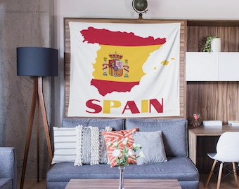 Spain Flag Map Wall Tapestry, Spain Wall Hanging, Spanish Decor