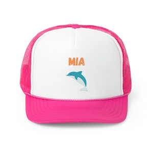 MIA Miami Florida Dolphin Custom Hat, Trendy Trucker Hat Style, Cool Cute Vintage Retro Tropical Beach Art Print, Gift for Mom, Girlfriend