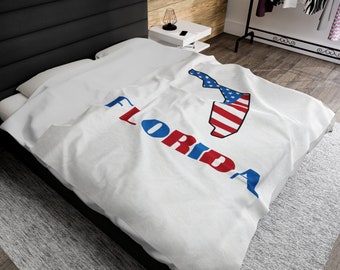 Florida Throw Blanket, American Flag Florida Blanket, FL Map Blanket, Patriotic Florida Gifts, Florida State Blanket, USA Flag FL Home Decor