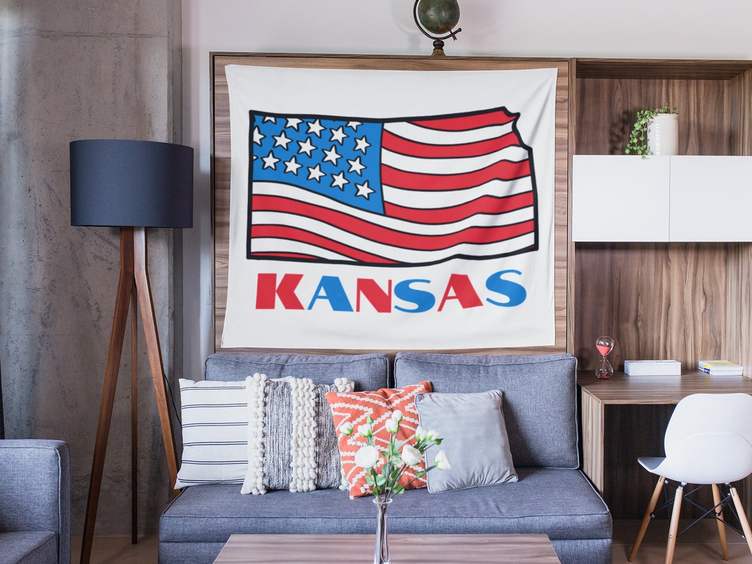 American Flag Map of Kansas Wall Tapestry, Home Gifts for Him, Dorm