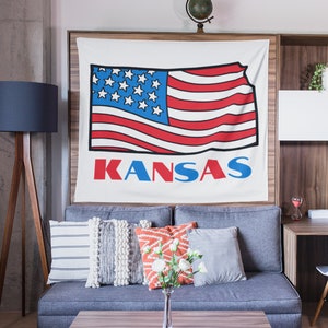 Carte du drapeau américain du Kansas, décoration murale, cadeaux pour lui, décoration de dortoir, décoration d'intérieur du Kansas, cadeaux pour petit ami, tapisserie pour salle de classe