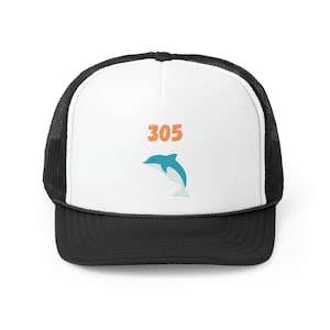 305 Miami Florida Custom Area Code Dolphin Hat, Cute Trendy Trucker Dad Hat, Vintage Retro Tropical Beachy Art Print, Custom Miami Hat
