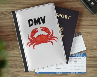 Porta-passaporte do DMV, capa para passaporte de Washington D.C., Maryland e Virgínia, carteira de viagem com estampa de caranguejo de Maryland, brinde de viagem do DMV